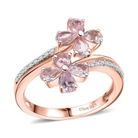 D'Joy Narsipatnam Pink Spinel, White Zircon Clover Ring in 18K Vermeil RG Over Sterling Silver (Size 10.0) 1.45 ctw