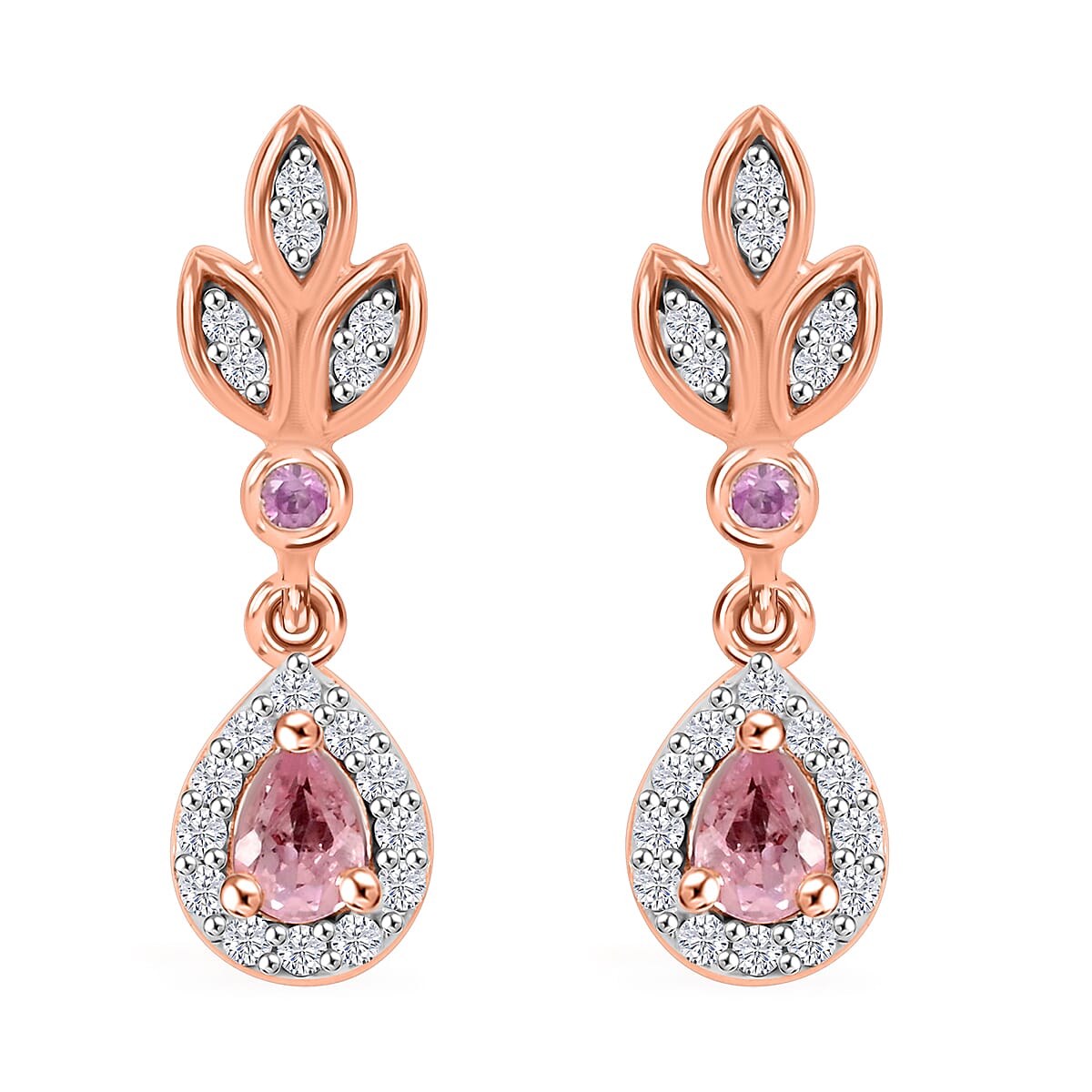 D'Joy Narsipatnam Pink Spinel and Multi Gemstone 0.70 ctw Whispering Leaves Earrings in 18K Vermeil Rose Gold Over Sterling Silver