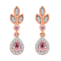 D'Joy Narsipatnam Pink Spinel and Multi Gemstone 0.70 ctw Whispering Leaves Earrings in 18K Vermeil Rose Gold Over Sterling Silver