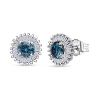 Luxuriant Lab Grown Blue Diamond (IR) (SI) and Lab Grown Diamond 1.00 ctw Halo Majesty Earrings in Rhodium Over Sterling Silver