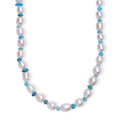 Freshwater Pearl and Turquoise Chips 10.00 ctw Necklace in Rhodium Over Sterling Silver 18 Inches - Sticky add to cart bar