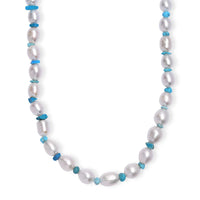 Freshwater Pearl and Turquoise Chips 10.00 ctw Necklace in Rhodium Over Sterling Silver 18 Inches