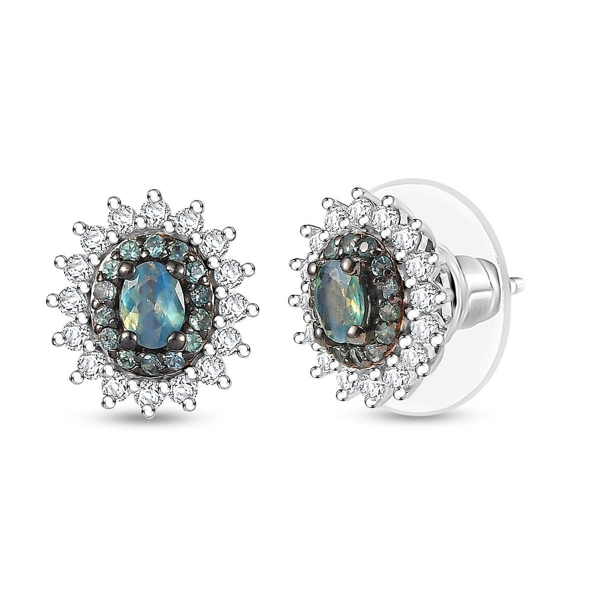 D'Joy Narsipatnam Alexandrite and White Zircon 1.25 ctw Arcane Bloom Earrings in Rhodium Over Sterling Silver