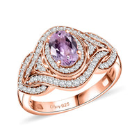 D'Joy Premium Martha Rocha Kunzite and White Zircon 1.85 ctw Love Knot Ring in 18K Vermeil Rose Gold Over Sterling Silver (Size 10.0)