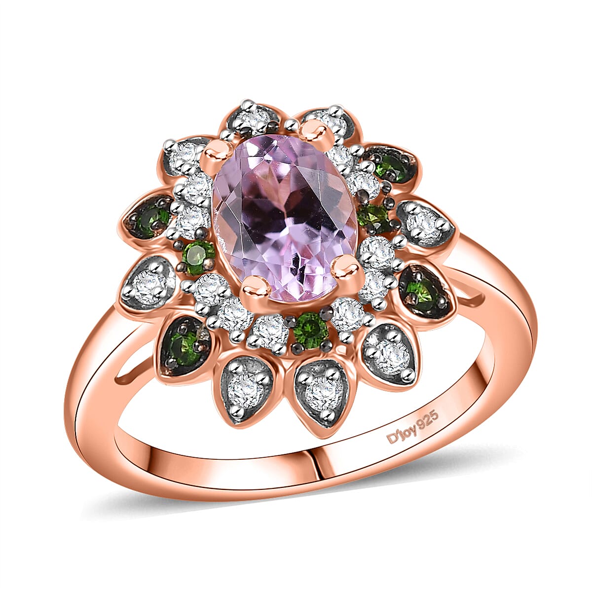 D'Joy Premium Martha Rocha Kunzite and Multi Gemstone 2.20 ctw Ring in 18K Vermeil Rose Gold Over Sterling Silver (Size 10.0)