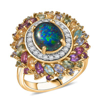 D'Joy Elysian Opal (Triplet), Multi Gemstone Ring in 18K Vermeil YG Over Sterling Silver (Size 10.0) 4.65 ctw