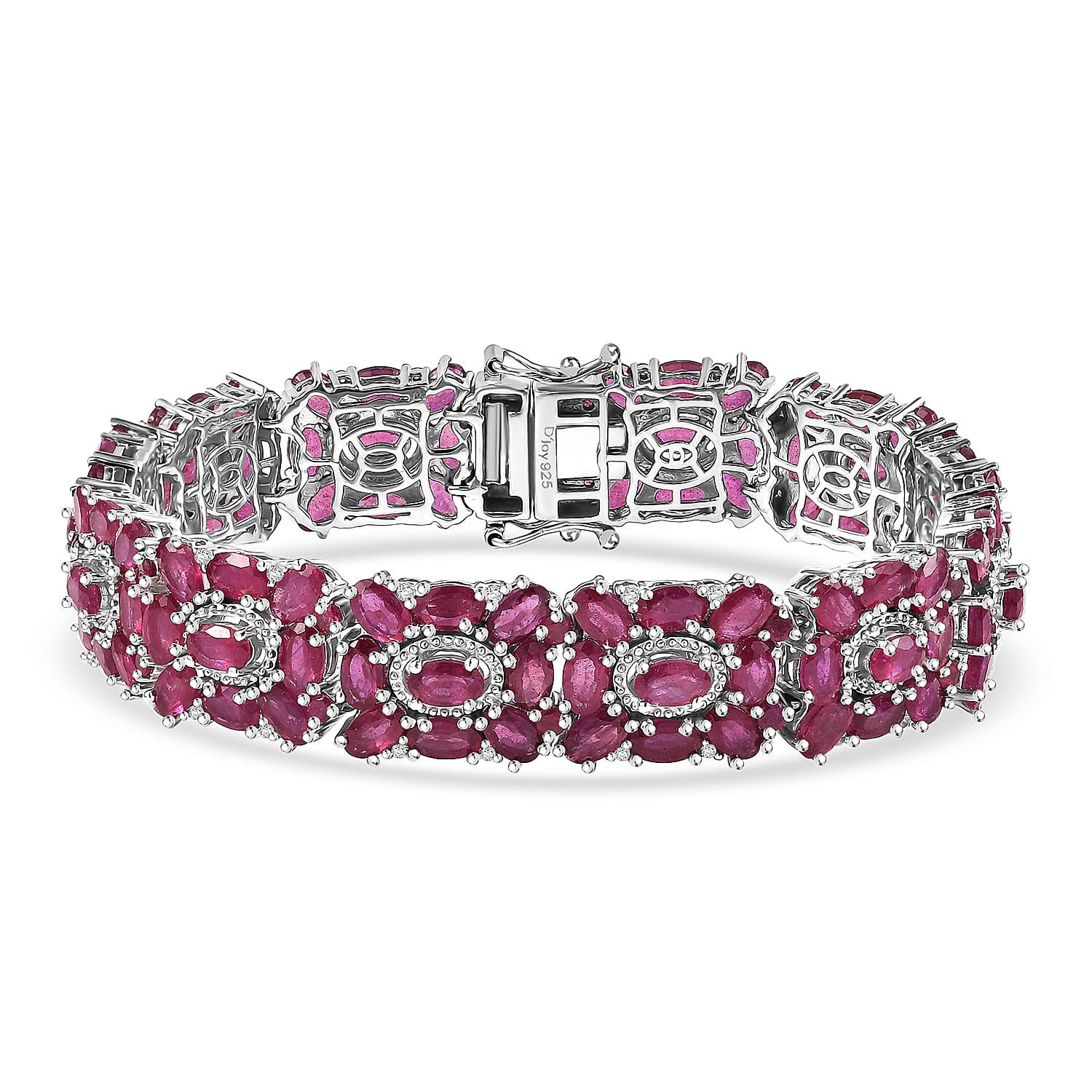 D'Joy Niassa Ruby (FF), White Zircon Bracelet in Rhodium Over Sterling Silver (7.25 In) 40.65 ctw