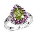 D'Joy Peridot and Multi Gemstone 2.60 ctw Ring in Rhodium Over Sterling Silver (Size 10.0) - Sticky add to cart bar