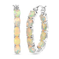 D'Joy Premium Ethiopian Welo Opal 5.40 ctw Aurora Glow Hoop Earrings in Rhodium Over Sterling Silver - Sticky add to cart bar