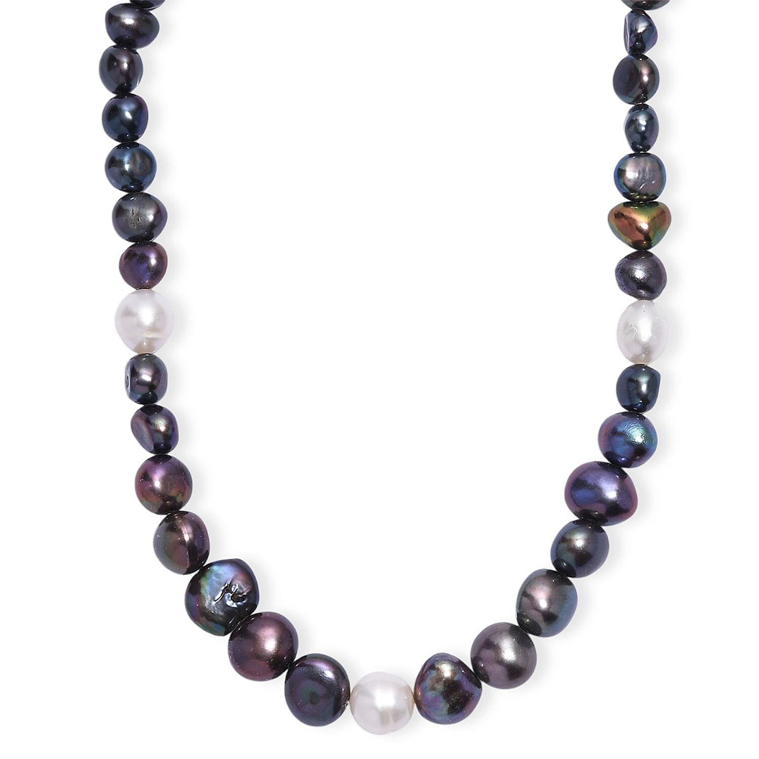 Peacock Dyed Pearl and Freshwater Pearl Necklace 18 Inches in Stainless Steel