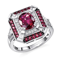 D'Joy Orissa Rhodolite Garnet, White Zircon Ring in Rhodium Over Sterling Silver (Size 10.0) 3.40 ctw