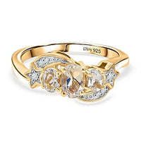 D''Joy Premium Malagasy Moonstone and White Zircon Ring in 18K Vermeil YG Over Sterling Silver (Size 5.5) 1.11 ctw