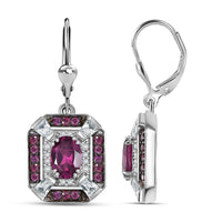 D'Joy Orissa Rhodolite Garnet, White Zircon Earrings in Rhodium Over Sterling Silver 3.70 ctw