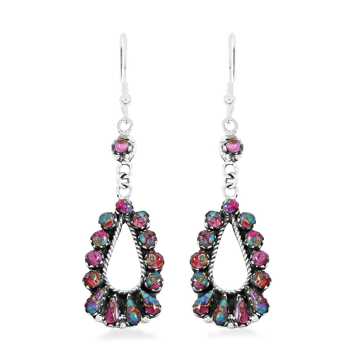 Santa Fe Style Multi Gemstone 12.00 ctw Rainbow Earrings in Sterling Silver