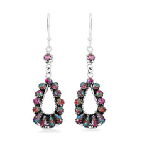 Santa Fe Style Multi Gemstone 12.00 ctw Rainbow Earrings in Sterling Silver