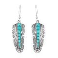 Santa Fe Style Kingman Turquoise Feather Earrings in Sterling Silver 2.50 ctw - Sticky add to cart bar