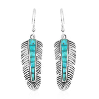 Santa Fe Style Kingman Turquoise Feather Earrings in Sterling Silver 2.50 ctw