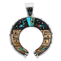 Santa Fe Style Black Onyx 48.00 ctw Pueblo Pendant in Sterling Silver