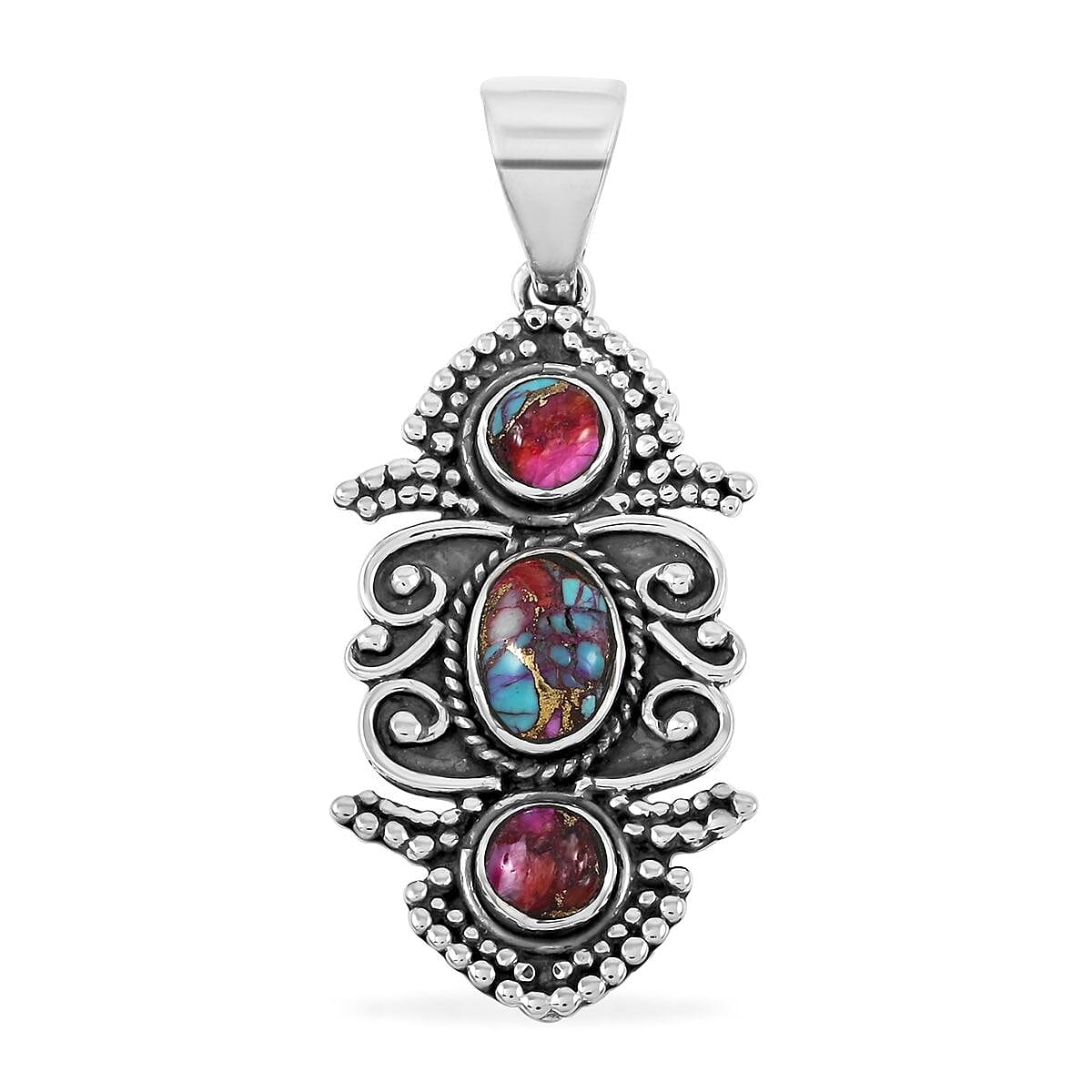 Santa Fe Style Rainbow Multi Gemstone Pendant in Sterling Silver 5.50 ctw