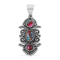 Santa Fe Style Rainbow Multi Gemstone Pendant in Sterling Silver 5.50 ctw