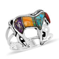 Santa Fe Style Multi Gemstone 3.50 ctw Horse Ring in Sterling Silver - Sticky add to cart bar