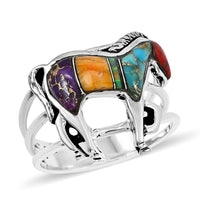 Santa Fe Style Multi Gemstone 3.50 ctw Horse Ring in Sterling Silver