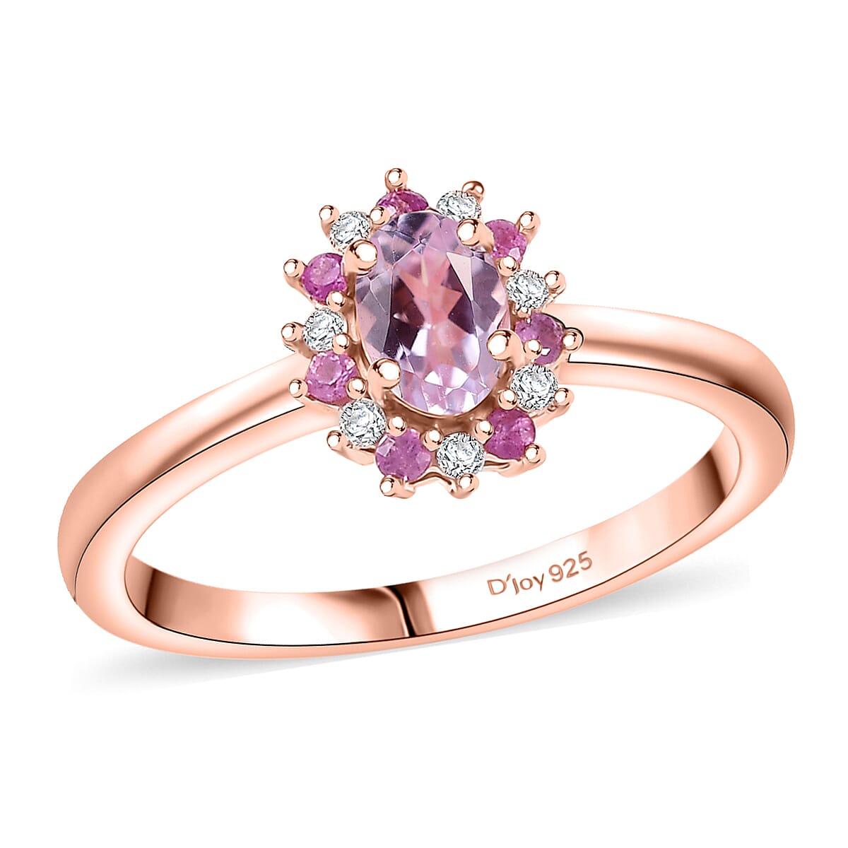 D'Joy Premium Martha Rocha Kunzite and Multi Gemstone 0.85 ctw Ring in 18K Vermeil Rose Gold Over Sterling Silver (Size 10.0)
