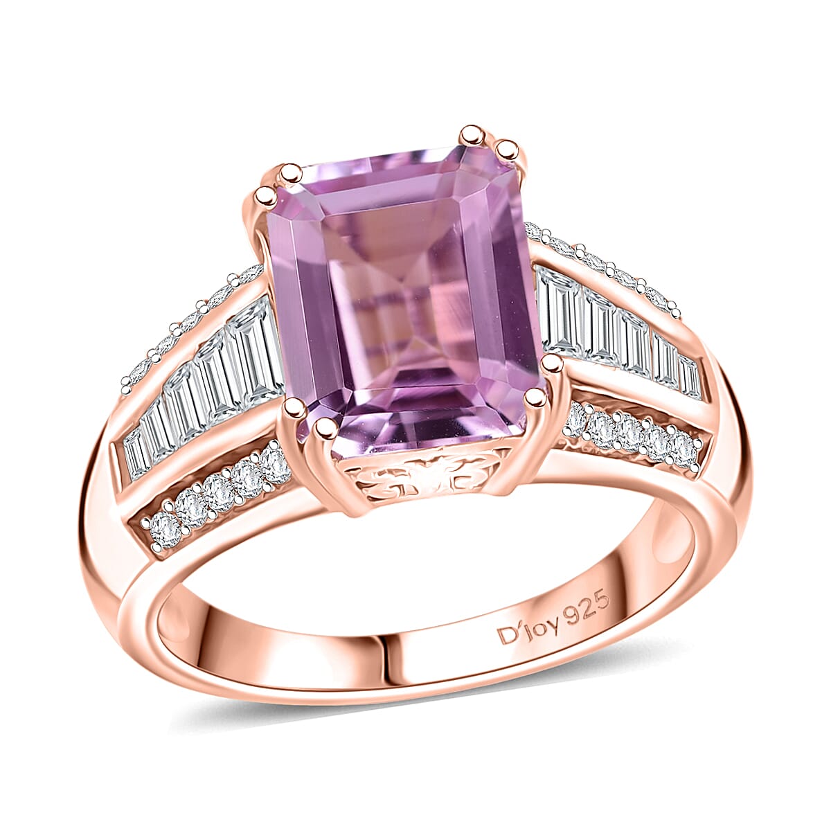 D'Joy Premium Martha Rocha Kunzite and Moissanite 5.10 ctw Ring in 18K Vermeil Rose Gold Over Sterling Silver (Size 9.0)
