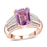 D'Joy Premium Martha Rocha Kunzite and Moissanite 5.10 ctw Ring in 18K Vermeil Rose Gold Over Sterling Silver (Size 9.0)