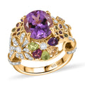 GP AAA Rose De France Amethyst and Multi Gemstone 12.00 ctw Ring in 18K Vermeil Yellow Gold Over Sterling Silver (Size 10.0) - Sticky add to cart bar