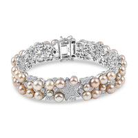 GP Capri Special Collection Freshwater Pearl and White Zircon 10.50 ctw Bracelet in Rhodium Over Sterling Silver (7.25 In)