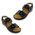 Cherokee Black Laser Cut Flower Sandal with Rhinestone and Velcro Closure - Size 6 - Sticky add to cart bar