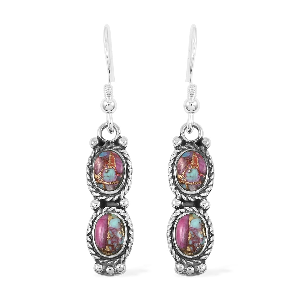 Santa Fe Style Rainbow Multi Gemstone Earrings in Sterling Silver 3.50 ctw