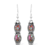 Santa Fe Style Rainbow Multi Gemstone Earrings in Sterling Silver 3.50 ctw