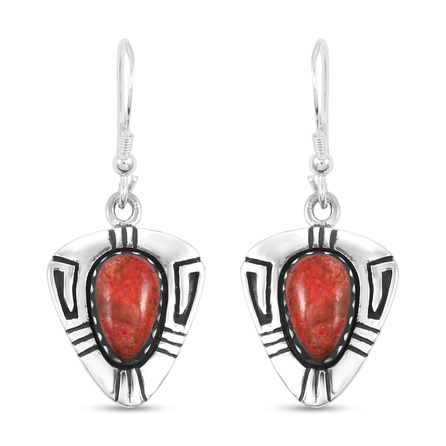 Santa Fe Style Enhanced Red Coral 4.00 ctw Earrings in Sterling Silver