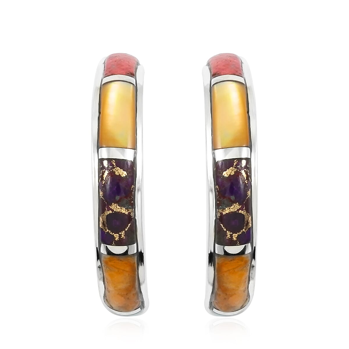 Santa Fe Style Multi Gemstone Half Hoop Earrings in Sterling Silver 4.25 ctw