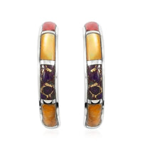 Santa Fe Style Multi Gemstone Half Hoop Earrings in Sterling Silver 4.25 ctw