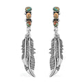 Santa Fe Style Spiny Turquoise Feather Earrings in Sterling Silver 1.75 ctw - Sticky add to cart bar