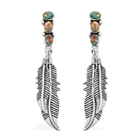 Santa Fe Style Spiny Turquoise Feather Earrings in Sterling Silver 1.75 ctw