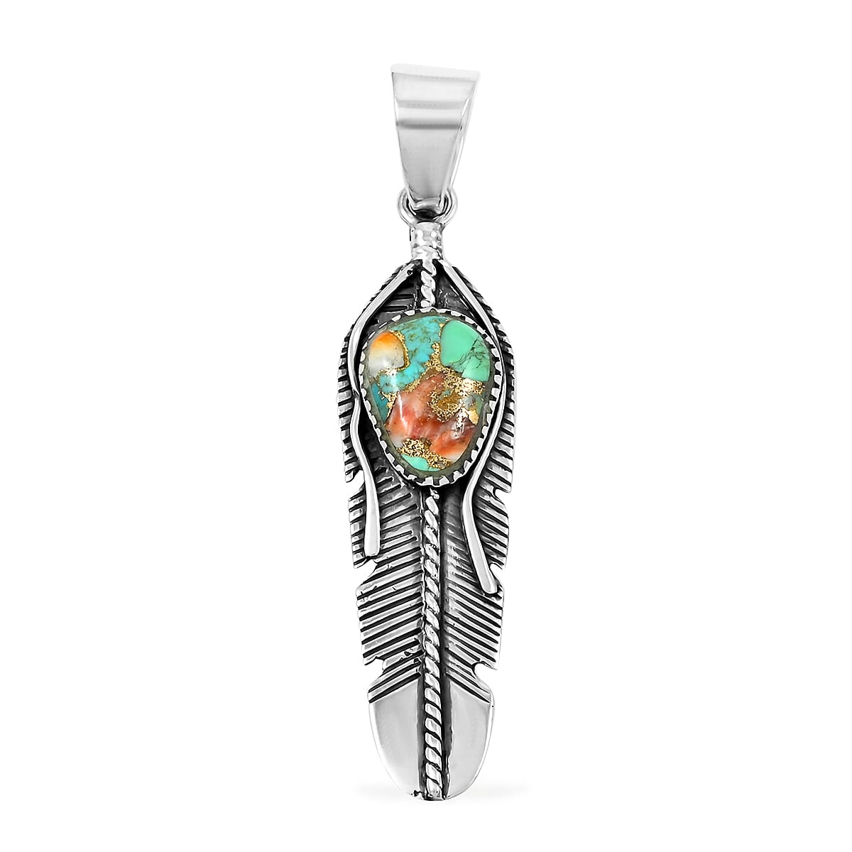 SANTA FE Style Blue Turquoise Pendant in Sterling Silver 2.75 ctw