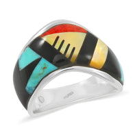 Santa Fe Style Multi Gemstone Ring in Sterling Silver (Size 10.0) 10.00 ctw