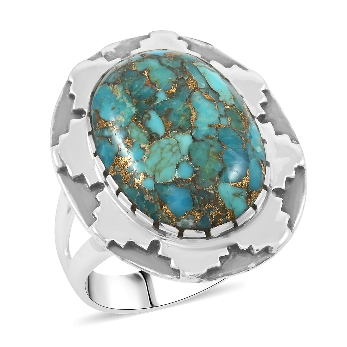 Santa Fe Style Mojave Turquoise 10.00 ctw Ring in Sterling Silver (Size 10.0)