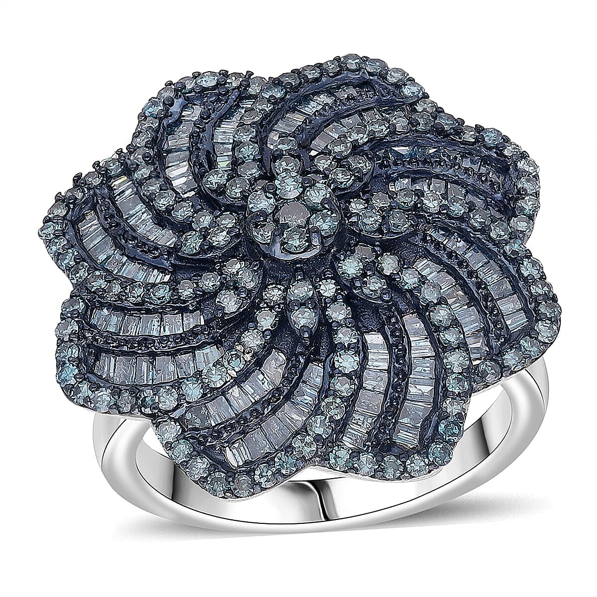 D'Joy Blue Diamond 1.50 ctw Ring in Rhodium Over Sterling Silver (Size 6.0)