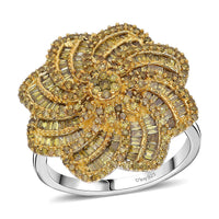 10th Sep TLV D'Joy Yellow Diamond (IR) Ring in Rhodium Over Sterling Silver (Size 10.0) 1.50 ctw