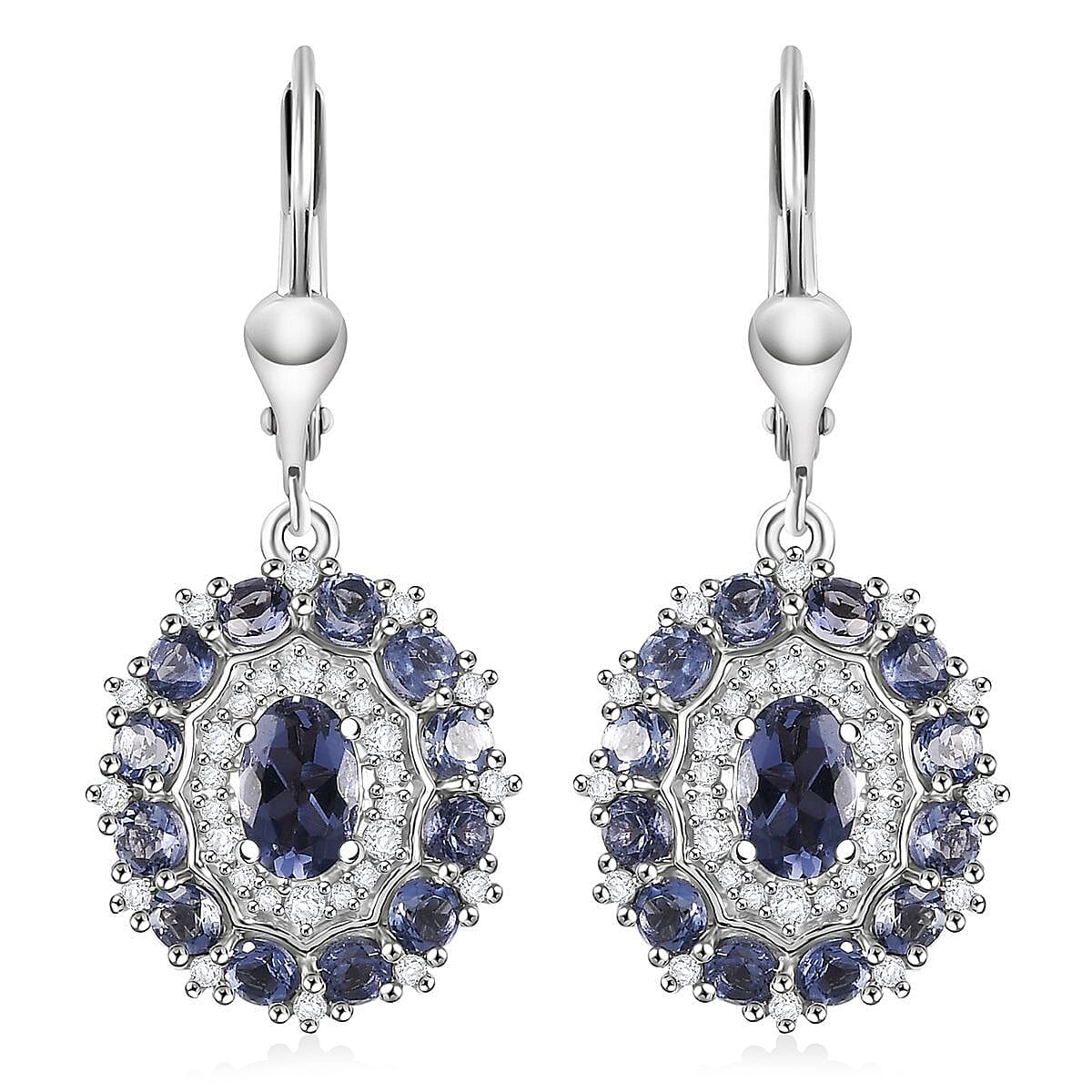 D'Joy Catalina Iolite and White Zircon 2.80 ctw Stellar Crown Earrings in Rhodium Over Sterling Silver