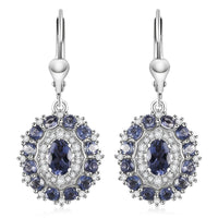 D'Joy Catalina Iolite and White Zircon 2.80 ctw Stellar Crown Earrings in Rhodium Over Sterling Silver