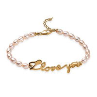 GP Capri Special Collection Pearl I Love You Bracelet in 18K Vermeil Yellow Gold Over Sterling Silver (7.25 In)