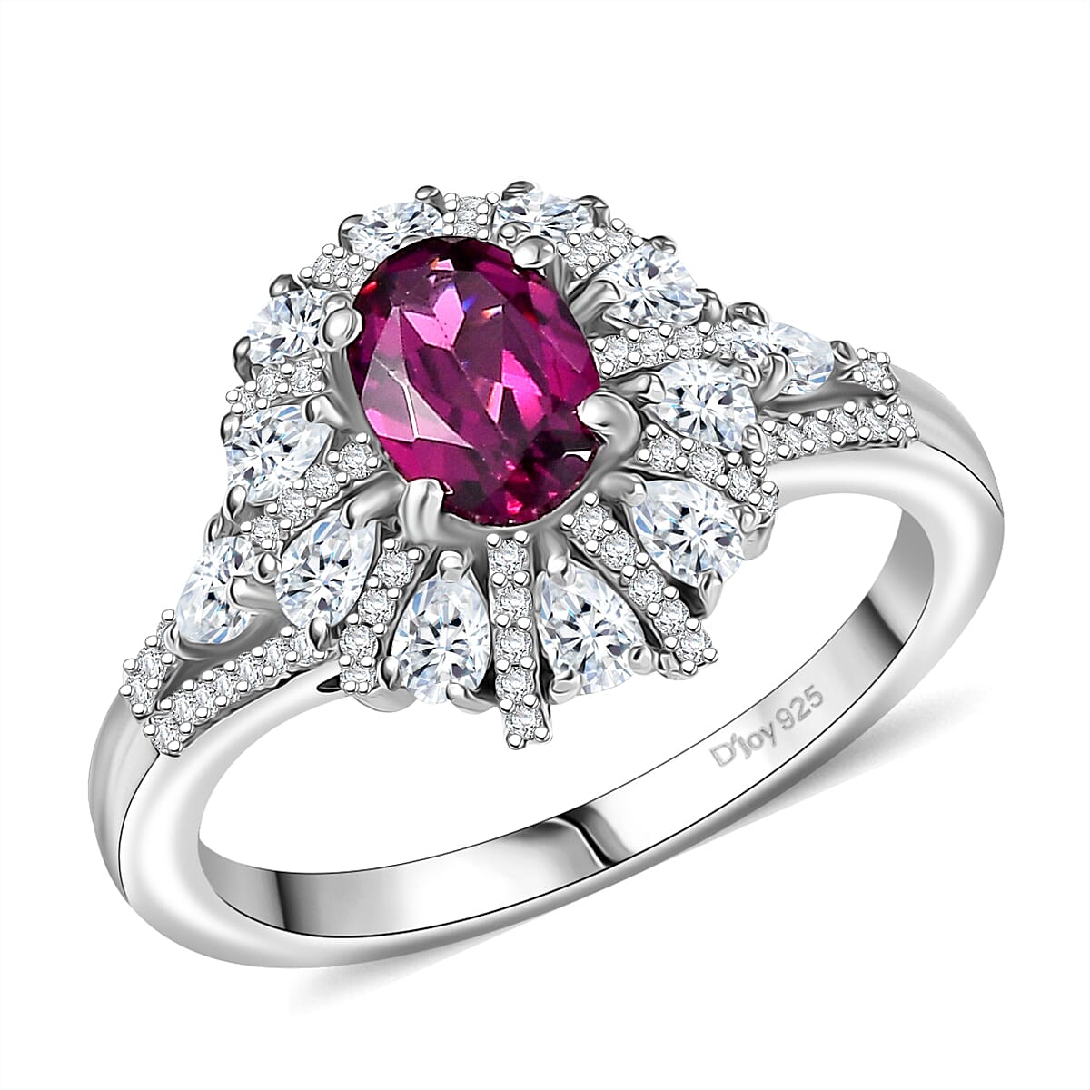 AAA Radiant Ember Garnet, White Zircon Ring in Rhodium Over Sterling Silver (Size 10.0) 2.35 ctw