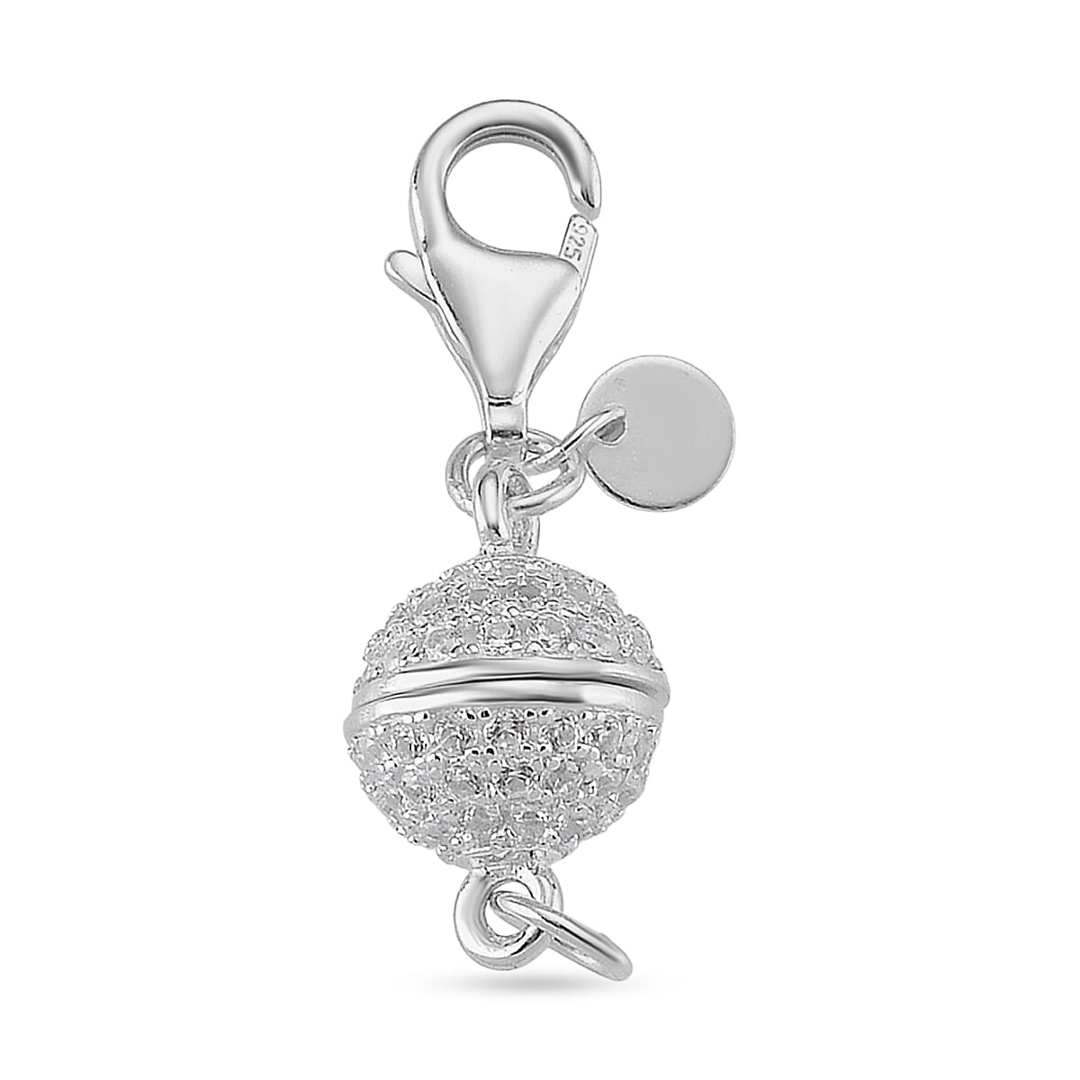 Rhodium Over Sterling Silver 8MM Magetic Lock with White Zircon and 9mm Losber Clasp