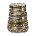 Handcrafted Set Of 3 Floral Embossed Oxidized Storage Container (3.5x3.5", 4x4", 4.5x4.5") - Sticky add to cart bar